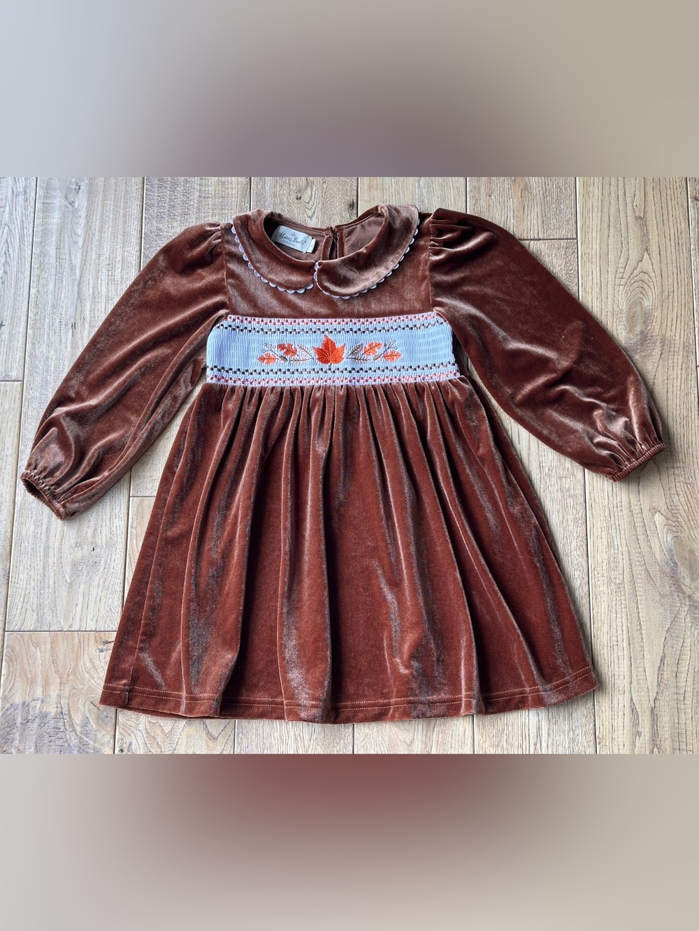 Marie Nicole Brown Velvet Autumn Smocked Dress size Large 4
